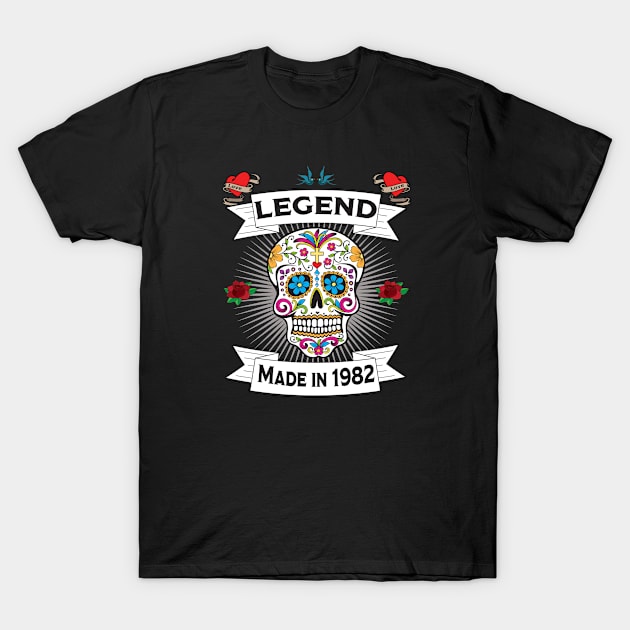 41st Birthday - Sugar Skull Legend Made In 1982 T-Shirt by Kudostees